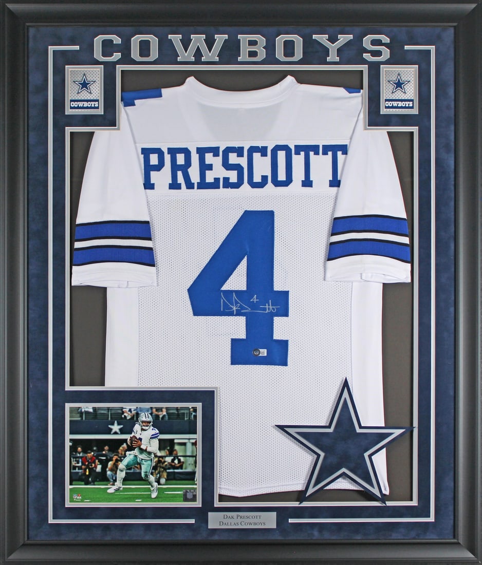 Framed Dak Prescott Signed White Pro Style Jersey Beckett Witnessed (1 of 2)