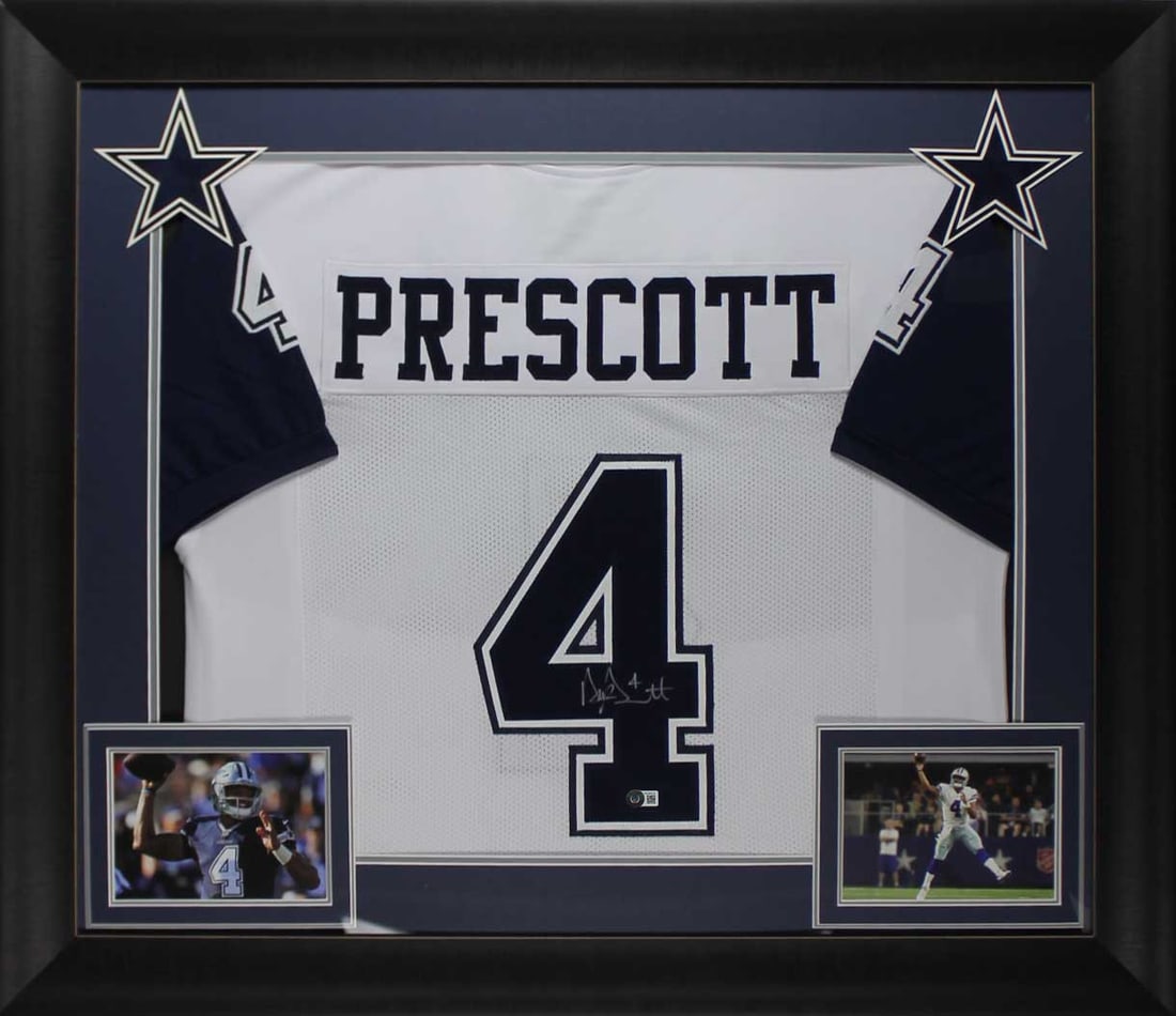 Framed Dak Prescott Signed Dallas Cowboys White Color Rush Jersey Beckett Witnessed (1 of 1)
