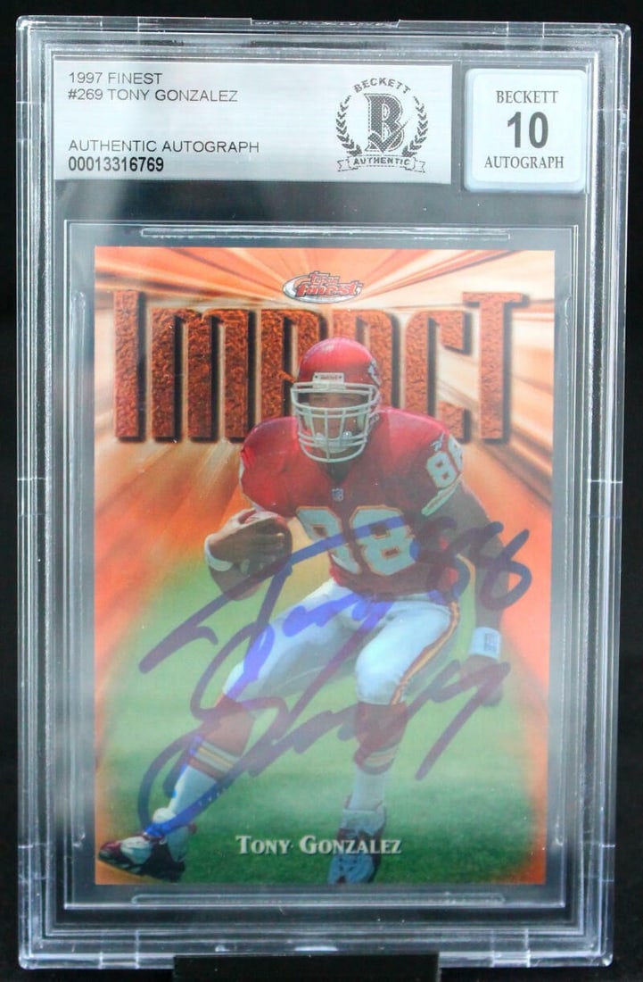 Tony Gonzalez 1997 Finest 269 rookie auto card Chiefs BGS 10 (1 of 6)