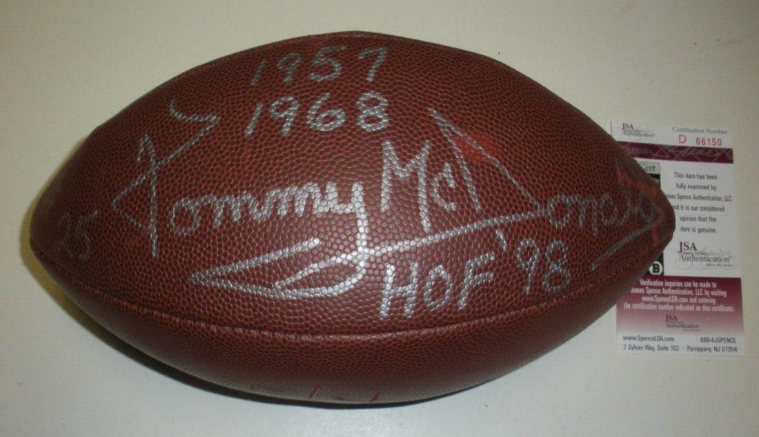 Signed Football by Tommy McDonald with JSA COA Philadelphia Eagles Hall of Fame 1998 (1 of 3)
