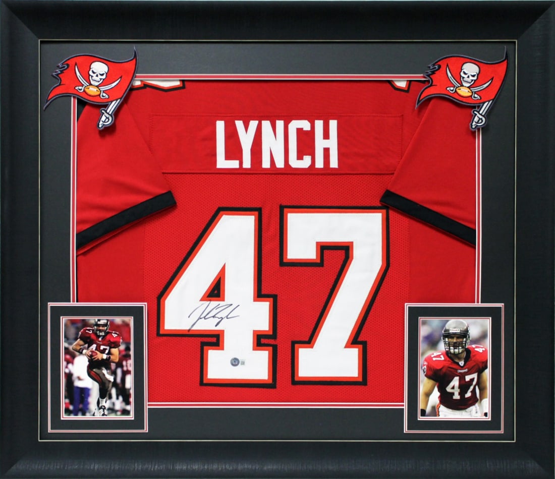 Framed Red Pro Style Jersey Signed by John Lynch BAS Witness Beckett (1 of 2)