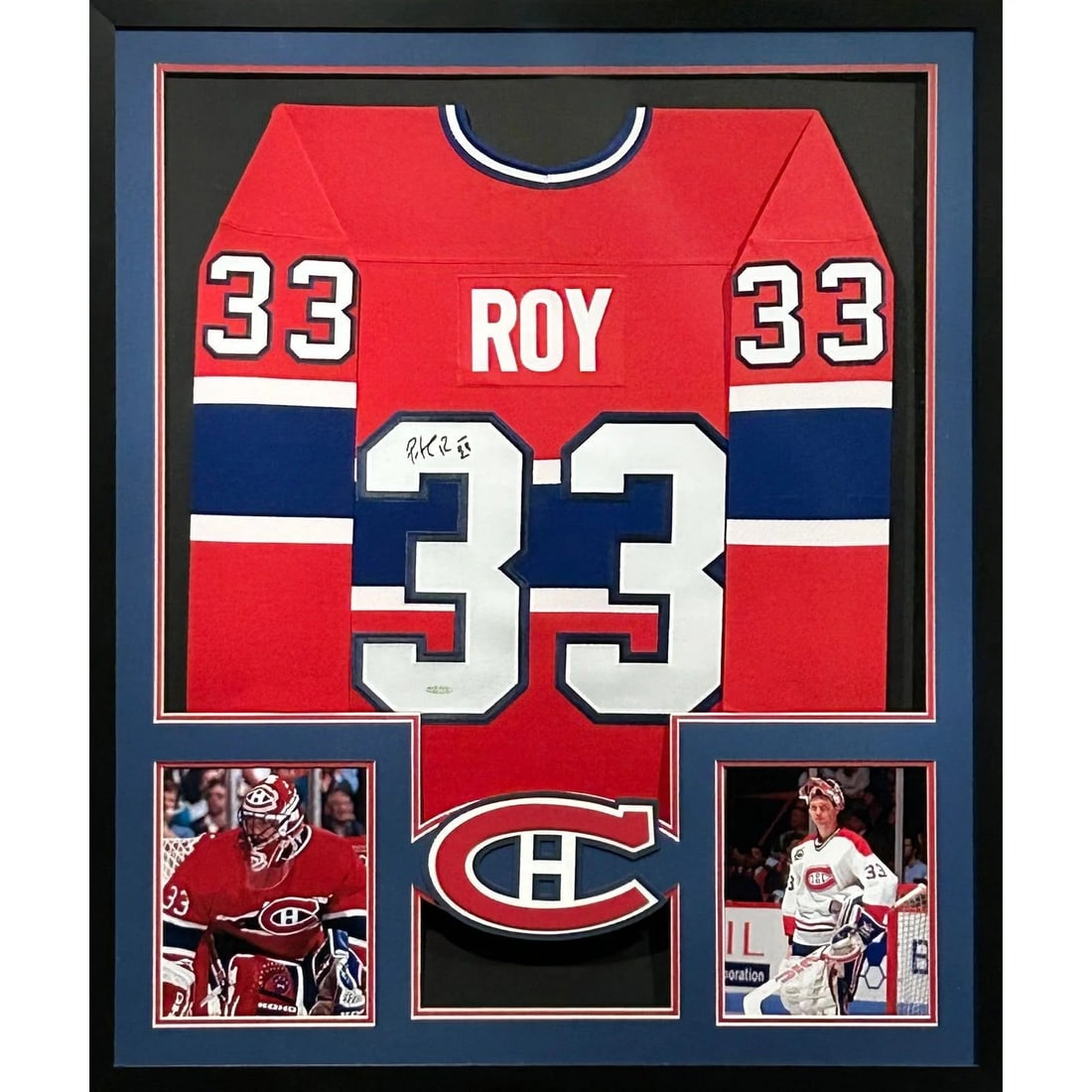 Framed Montreal Canadiens Patrick Roy Autographed Red Jersey UDA (1 of 2)