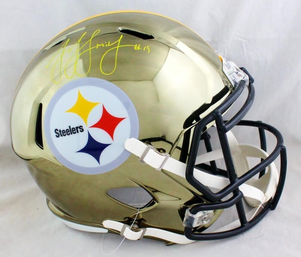 Pittsburgh Steelers Chrome Speed Full Size Helmet Signed by JuJu Smith-Schuster JSA (1 of 6)