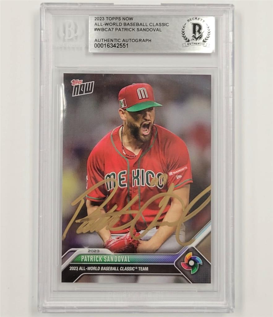 2023 Topps Now Patrick Sandoval Autographed Card PSA Authenticated WBC: 2023 Topps Now Patrick Sandoval Autographed Card PSA Authenticated WBC This is a signed trading card featuring Patrick Sandoval from the 2023 All-World Baseball Classic. The card is a standard size an