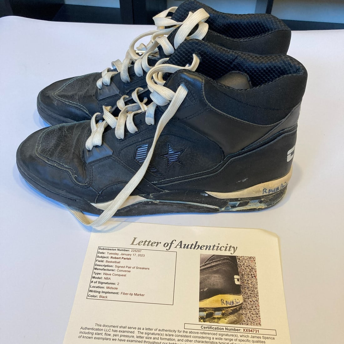 Robert Parish Signed Converse Wave Conquest Game Used Sneakers JSA COA: Robert Parish Signed Converse Wave Conquest Game Used Sneakers JSA COA Own a piece of basketball history with these game-used sneakers worn by Robert Parish during the 1980s. These Converse "Wave Conq