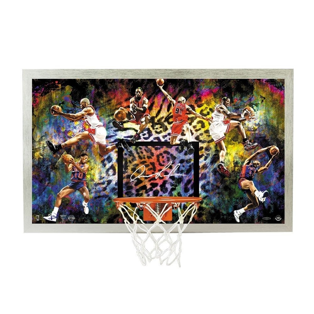 Dennis Rodman Autographed Framed Backboard Chicago Bulls Upper Deck: Dennis Rodman Autographed Framed Backboard Chicago Bulls Upper Deck Capture a piece of basketball history with this autographed framed backboard by Dennis Rodman, a legendary player known for his rebo