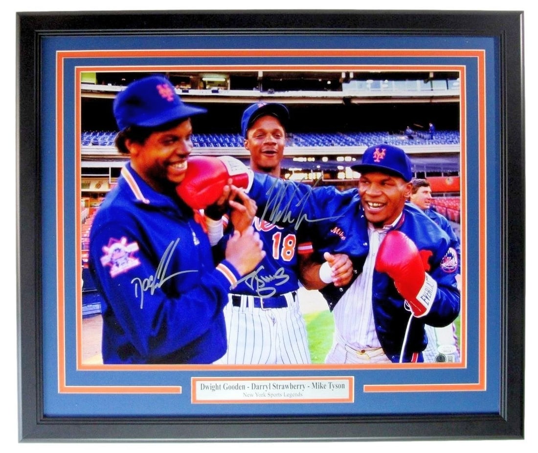 Framed 16x20 Signed Photo Mike Tyson Darryl Strawberry Dwight Gooden JSA Beckett (1 of 4)