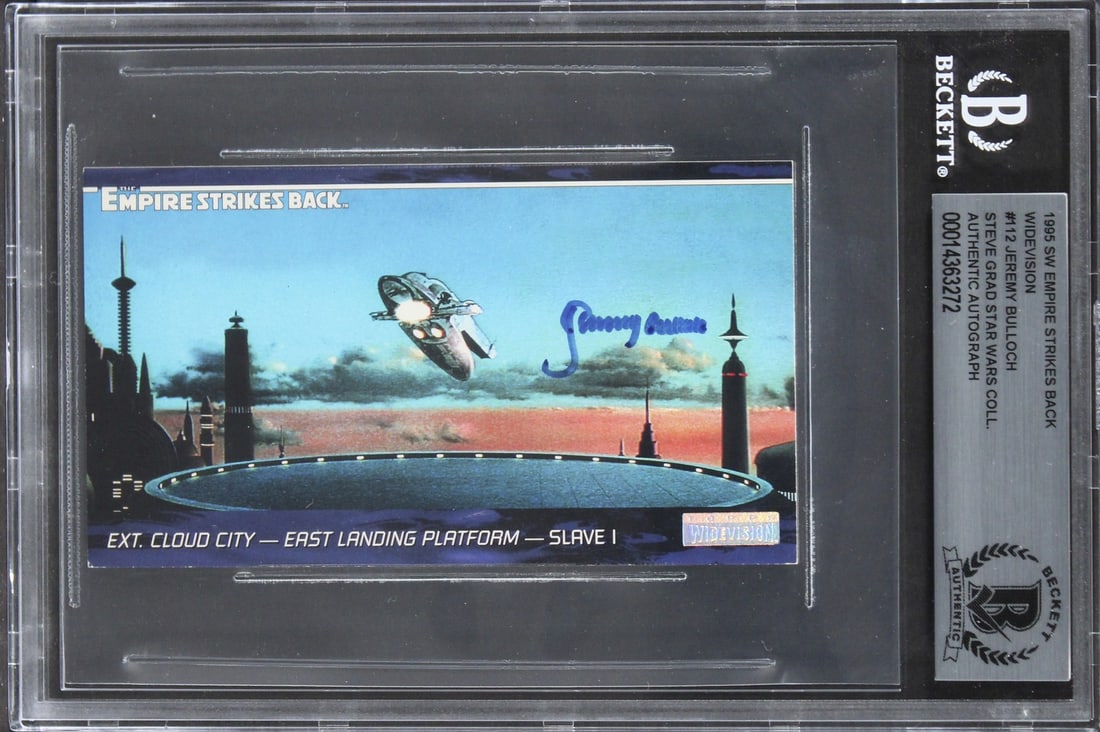 Slabbed 1995 Star Wars ESB Widevision #112 Autograph Jeremy Bulloch BAS: Slabbed 1995 Star Wars ESB Widevision #112 Autograph Jeremy Bulloch BAS Original 1995 Star Wars ESB Widevision #112 card signed by Jeremy Bulloch. This pre-owned collectible comes slabbed with Beckett