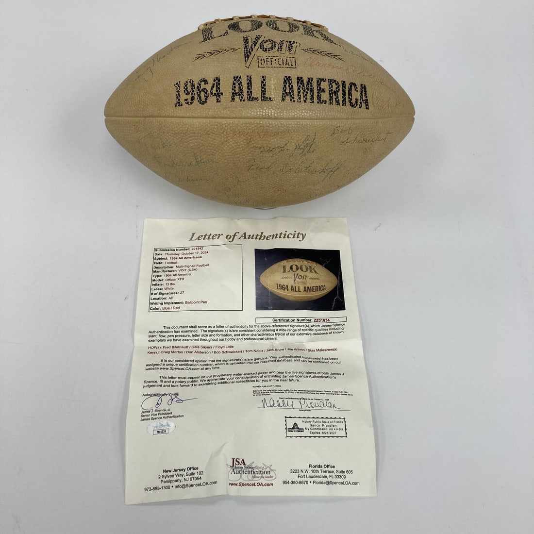 1964 All Americans Team Signed Football with 27 Signatures JSA COA: 1964 All Americans Team Signed Football with 27 Signatures JSA COA This authentic 1964 All Americans Team Signed Football features the signatures of 27 legendary players, including Gale Sayers, Fred B