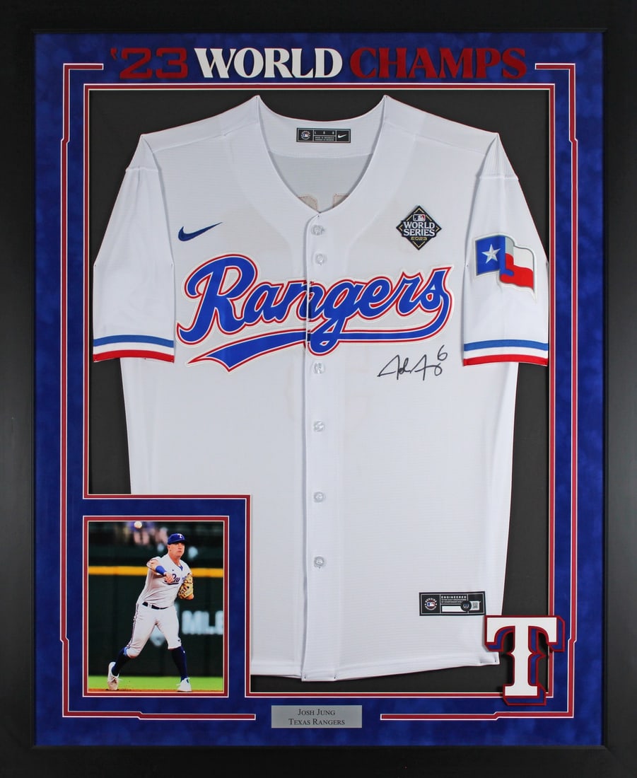Framed White Nike Jersey Josh Jung Texas Rangers 2023 World Series Patch BAS (1 of 3)