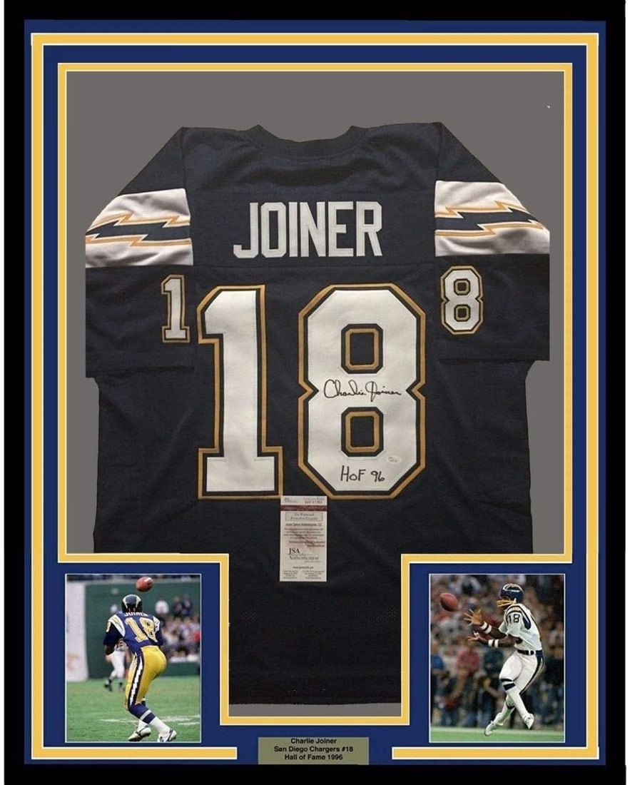 Charlie Joiner signed framed Chargers jersey 35x39 JSA authenticated (1 of 2)