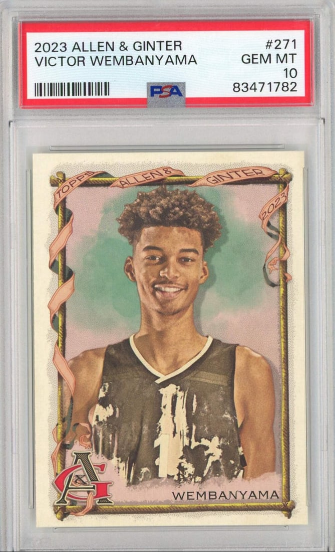 PSA 10 Victor Wembanyama 2023 Topps Allen and Ginter #271 Rookie Card: PSA 10 Victor Wembanyama 2023 Topps Allen and Ginter #271 Rookie Card Original 2023 Topps Allen&Ginter #271 rookie basketball card featuring Victor Wembanyama of the San Antonio Spurs. This pre-owned 