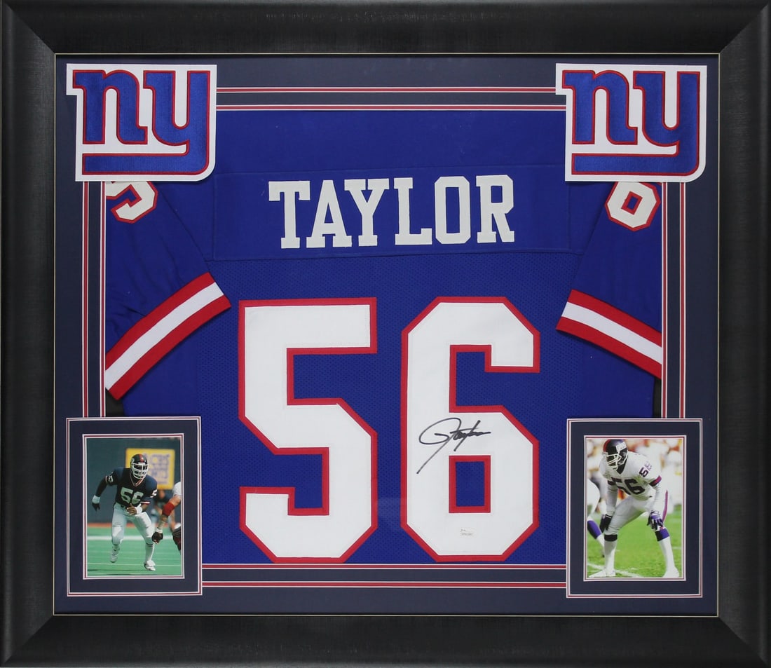 Framed Blue Pro Style Jersey Signed by Lawrence Taylor Beckett Authenticated: Framed Blue Pro Style Jersey Signed by Lawrence Taylor Beckett Authenticated This autographed blue pro style framed jersey has been personally signed by Lawrence Taylor of the New York Giants. It is a