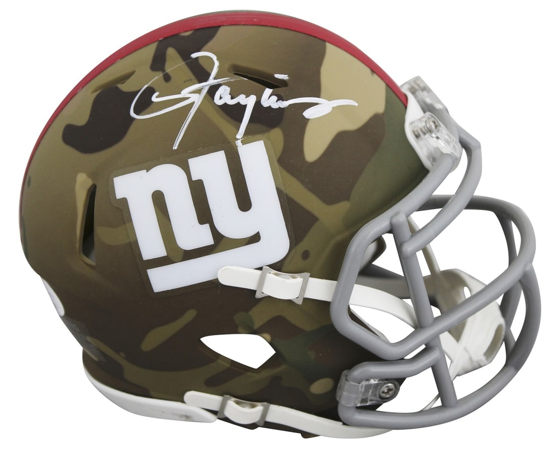 Lawrence Taylor signed New York Giants camo mini helmet JSA authenticated: Lawrence Taylor signed New York Giants camo mini helmet JSA authenticated Authentic signed camo Speed mini helmet personally autographed by Lawrence Taylor of the New York Giants. This original collec