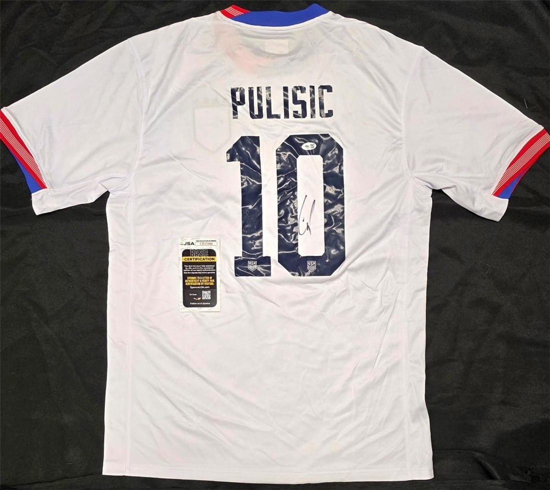 JSA Autographed USMNT Team USA Jersey Christian Pulisic: JSA Autographed USMNT Team USA Jersey Christian Pulisic Pre-owned original USMNT Team USA soccer jersey kit signed by Christian Pulisic. The autograph is authenticated by JSA. Specifications Item Type
