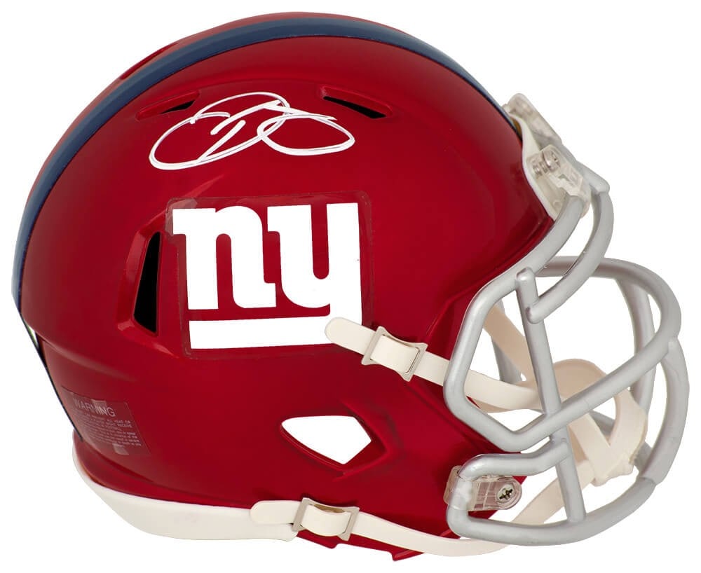 New York Giants Flash Mini Helmet Autographed by Odell Beckham Jr with COA: New York Giants Flash Mini Helmet Autographed by Odell Beckham Jr with COA This is a pre-owned Riddell mini speed helmet featuring the New York Giants Flash design, hand-signed by Odell Beckham Jr. Th