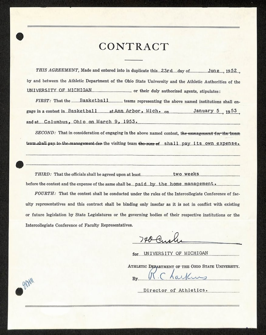 Fritz Crisler Signed Michigan Football Contract With PSA Authentication: Fritz Crisler Signed Michigan Football Contract With PSA Authentication This is an original contract signed by Fritz Crisler, the Hall of Fame head coach of the University of Michigan football team. T