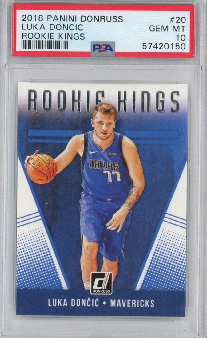 2018-19 Panini Donruss Luka Doncic Rookie Kings Card PSA 10 Mint: 2018-19 Panini Donruss Luka Doncic Rookie Kings Card PSA 10 Mint This graded 2018-19 Panini Donruss Luka Doncic #20 Rookie Kings RC Card is a must-have for any basketball fan. Authenticated by the Pro