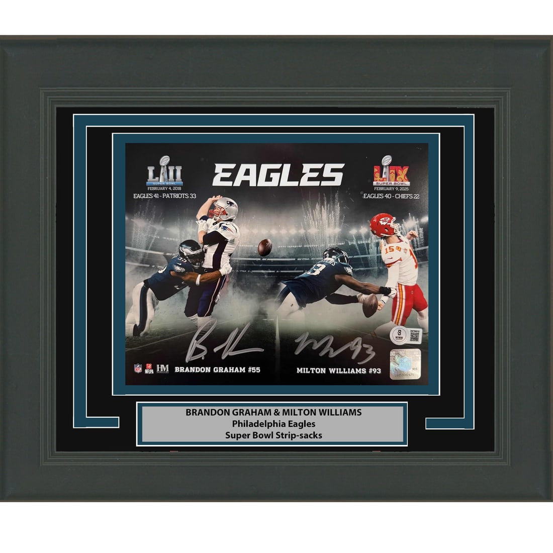 Philadelphia Eagles Super Bowl 16x20 Signed Photo Graham Williams Beckett Framed: Philadelphia Eagles Super Bowl 16x20 Signed Photo Graham Williams Beckett Framed This framed 16x20 photo features authentic autographs from Brandon Graham and Milton Williams, commemorating their part
