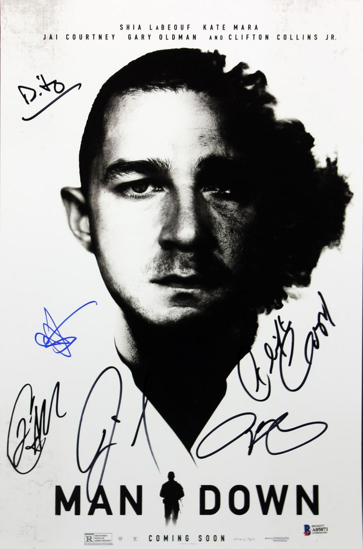 Man Down 11x17 Signed Photo Shia Labeouf Jai Courtney BAS A05071: Man Down 11x17 Signed Photo Shia Labeouf Jai Courtney BAS A05071 Authentic signed 11x17 photo for Man Down, autographed by Shia Labeouf, Jai Courtney, and Clifton Collins Jr. Beckett Authentication Se