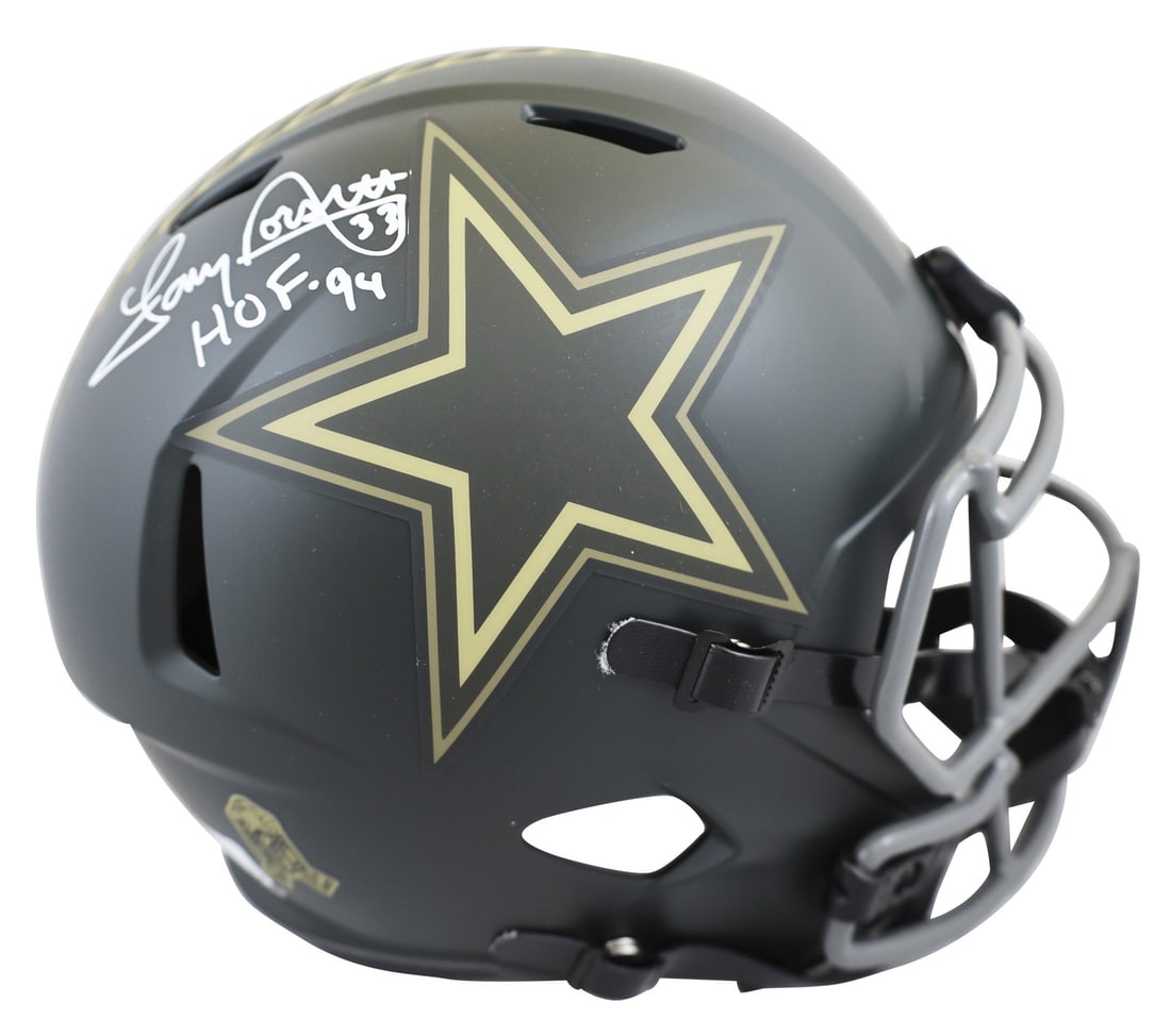 Tony Dorsett Signed Cowboys HOF 94 Full Size Helmet BAS Authenticated: Tony Dorsett Signed Cowboys HOF 94 Full Size Helmet BAS Authenticated This authentic Dallas Cowboys helmet, personally signed by Tony Dorsett, features the inscription "HOF 94" and is a striking piece