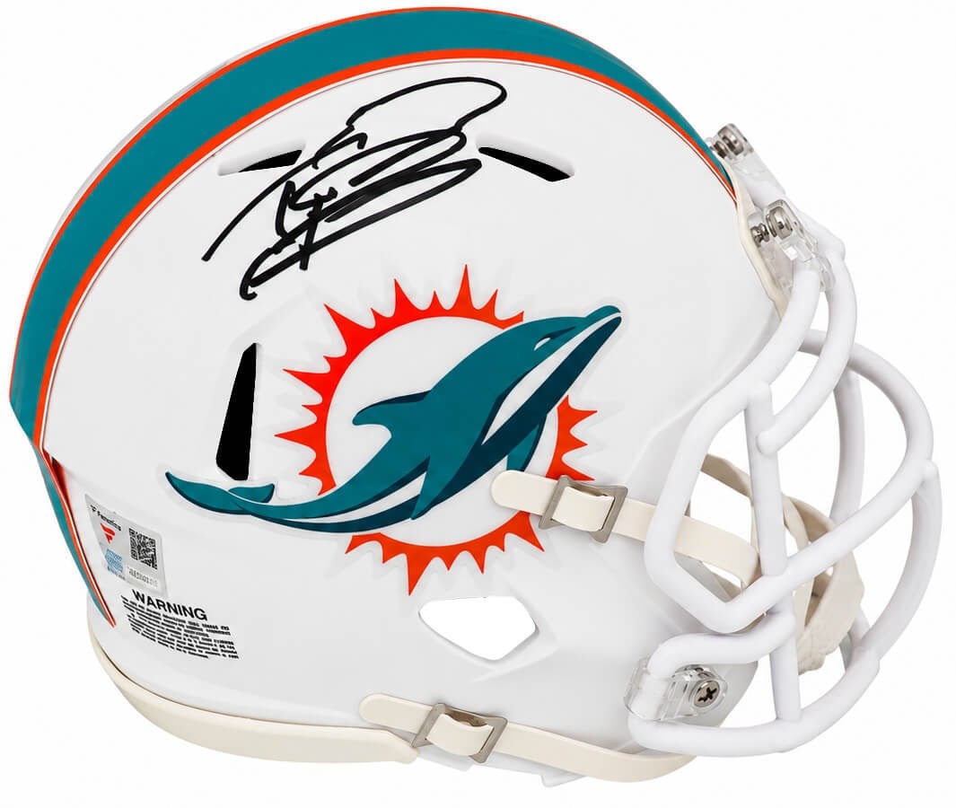 Riddell Speed Mini Helmet Tua Tagovailoa Autographed Miami Dolphins Fanatics COA: Riddell Speed Mini Helmet Tua Tagovailoa Autographed Miami Dolphins Fanatics COA Pre-owned Riddell Speed mini helmet signed by Tua Tagovailoa and featuring Miami Dolphins team branding. This original 