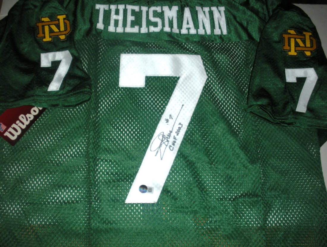 Wilson Notre Dame Jersey Signed by Joe Theismann with Beckett COA: Wilson Notre Dame Jersey Signed by Joe Theismann with Beckett COA This is an official licensed Wilson jersey signed by Joe Theismann, featuring his association with Notre Dame. The item is an original