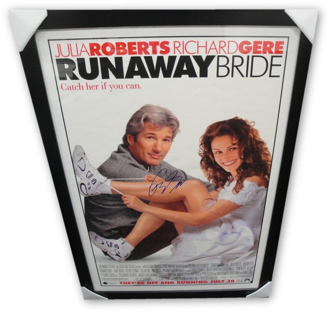 Runaway Bride Movie Poster Signed by Julia Roberts Richard Gere Gary Marshall GAI Authenticated: Runaway Bride Movie Poster Signed by Julia Roberts Richard Gere Gary Marshall GAI Authenticated This is an original movie poster for 'Runaway Bride' featuring the autographs of Julia Roberts, Richard 