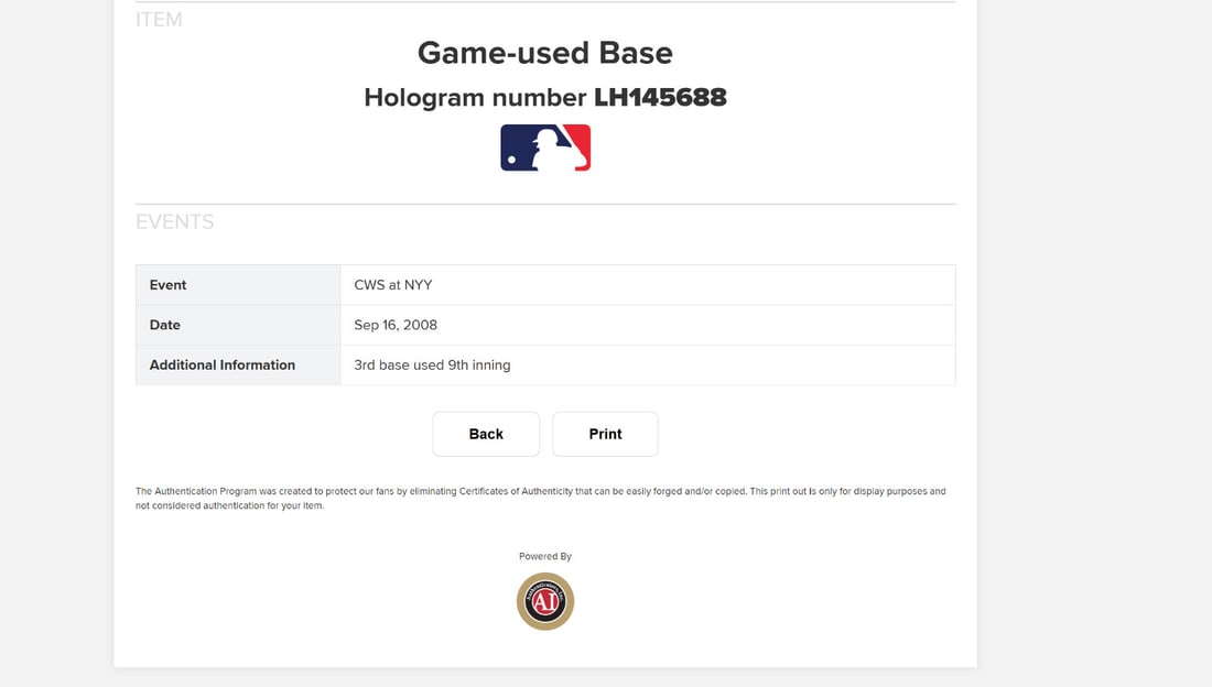 Signed Derek Jeter game used third base Steiner COA - 6