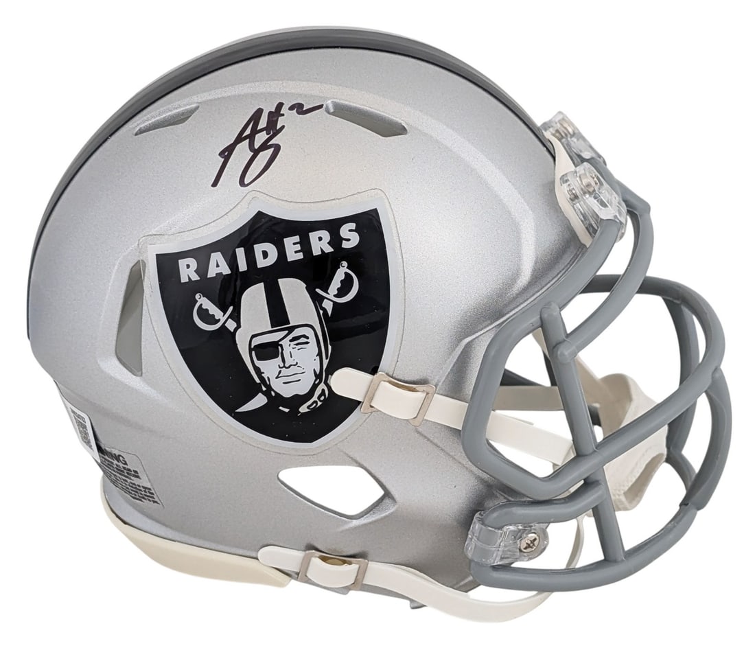 Ashton Jeanty Signed Raiders Speed Mini Helmet BAS Witnessed: Ashton Jeanty Signed Raiders Speed Mini Helmet BAS Witnessed This authentic Speed Mini Helmet has been personally signed by Ashton Jeanty of the Las Vegas Raiders. The item is 100% authentic and inclu