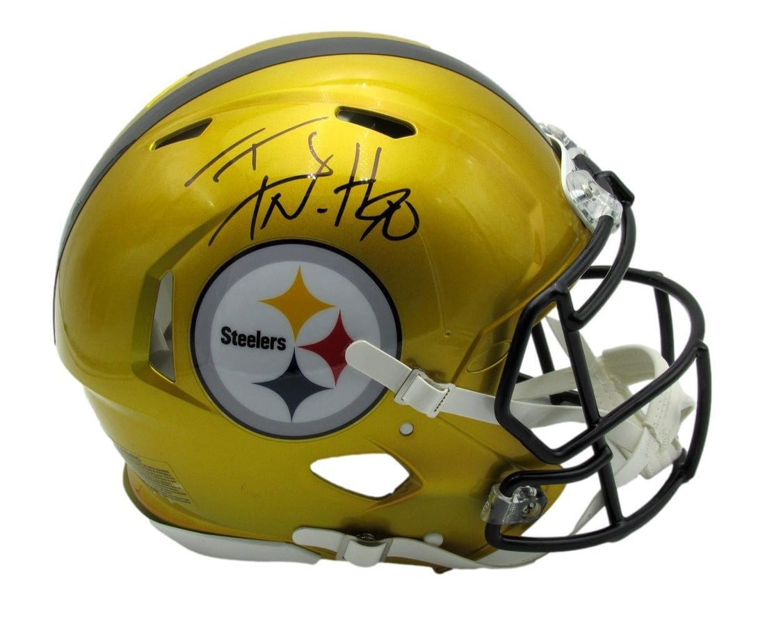 T.J. Watt Autographed Gold Flash Football Helmet Steelers JSA Certified (1 of 5)
