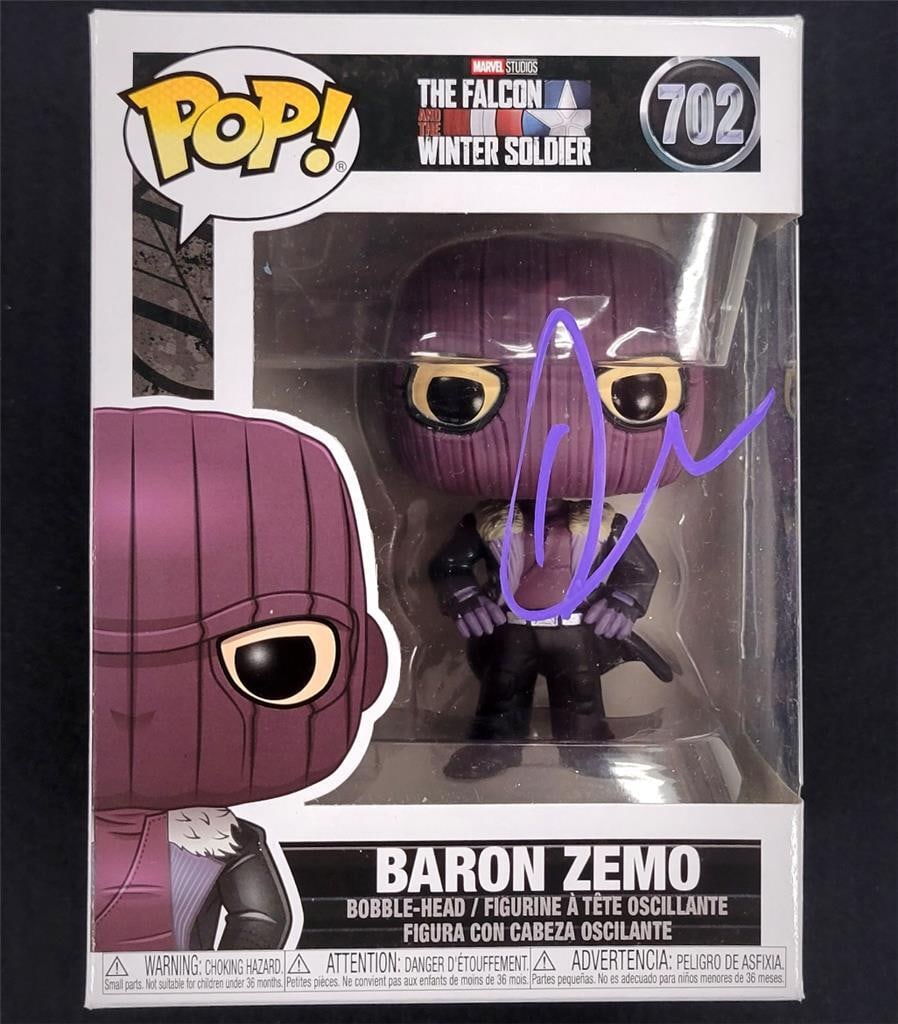 Daniel Bruhl Signed Baron Zemo Funko Pop Marvel Falcon Winter Soldier Beckett Certified: Daniel Bruhl Signed Baron Zemo Funko Pop Marvel Falcon Winter Soldier Beckett Certified This is an original Funko Pop! figure of Baron Zemo, as seen in the Marvel series Falcon and the Winter Soldier.