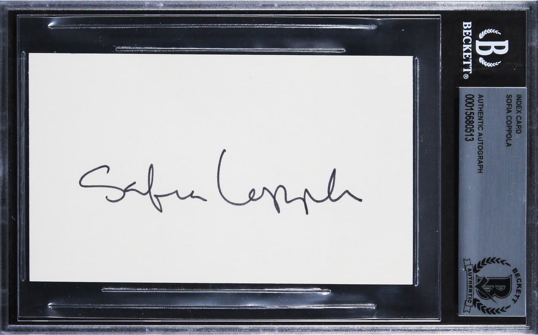 Sofia Coppola signed 3x5 index card Beckett authenticated slabbed: Sofia Coppola signed 3x5 index card Beckett authenticated slabbed Original 3x5 index card signed by Sofia Coppola for Lost in Translation. This pre-owned piece comes slabbed with Beckett autograph aut