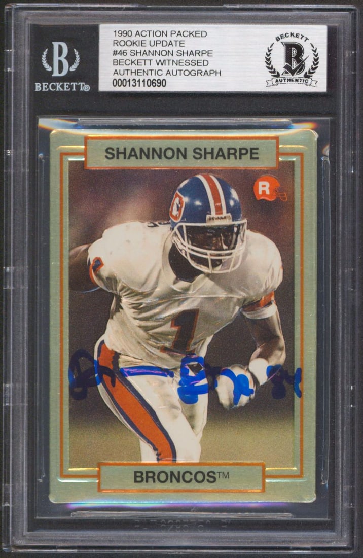 Shannon Sharpe Autographed 1990 Action Packed Rookie Update 46 Beckett Slab (1 of 2)
