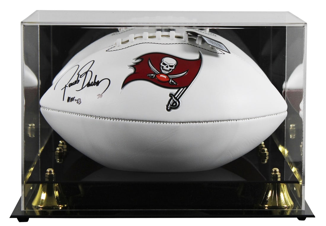 Ronde Barber autographed Buccaneers white panel football with display case BAS (1 of 5)