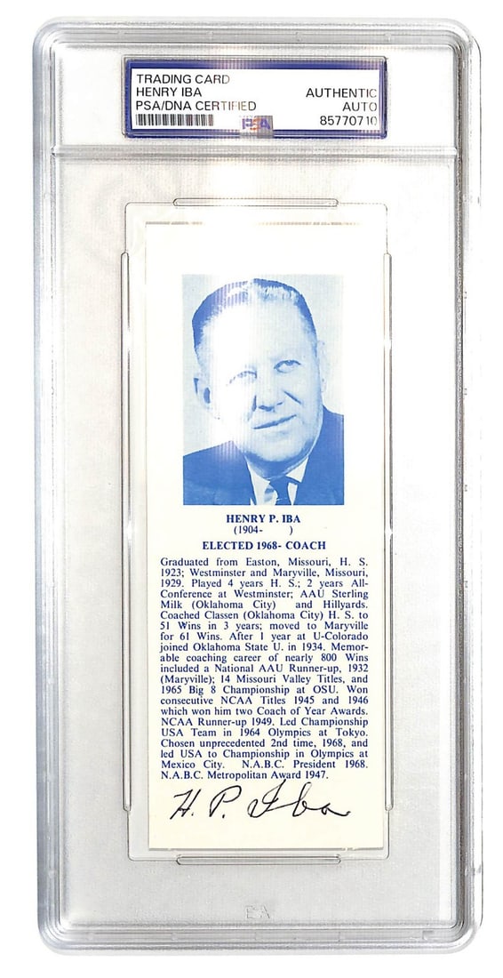 Hank Iba Autographed Basketball Hall of Fame Bookmark Authenticated by PSA Oklahoma State (1 of 2)