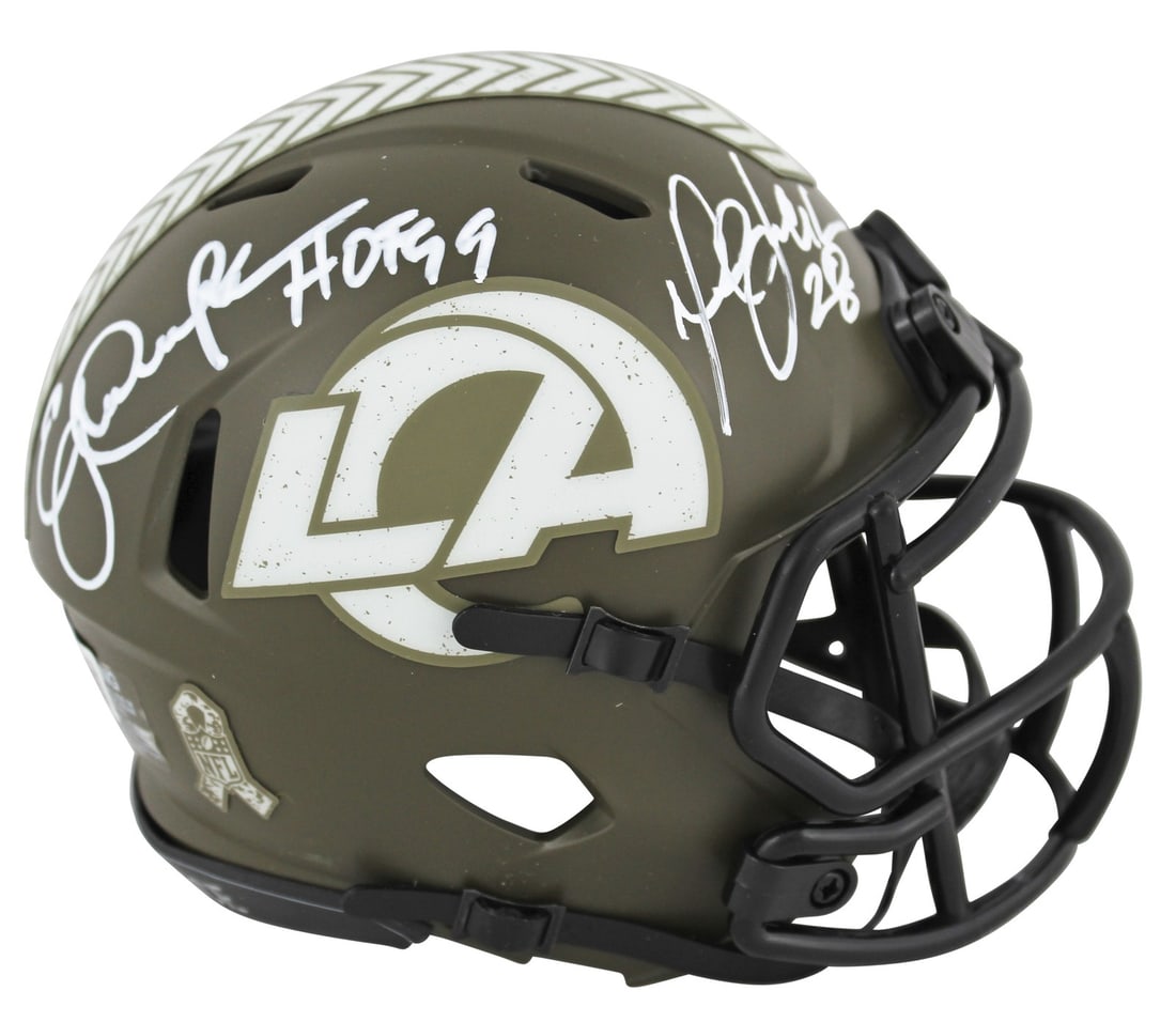 Eric Dickerson Marshall Faulk Signed Rams Mini Helmet BAS Witnessed (1 of 2)