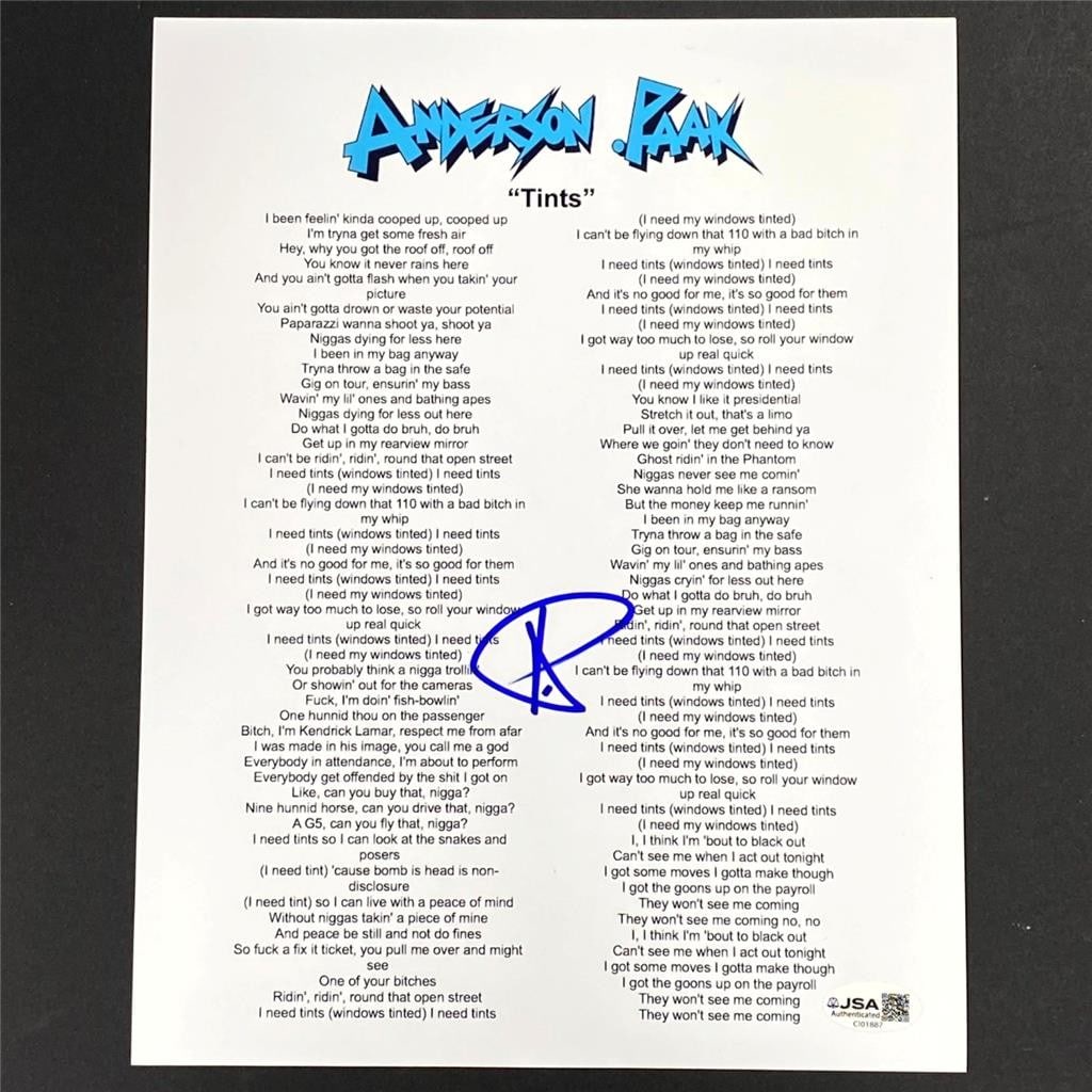 JSA Autographed Anderson Paak Tints Lyric Sheet Photograph (1 of 4)