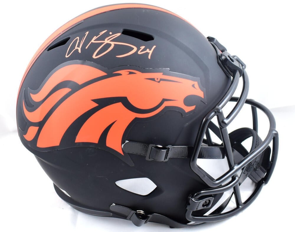Signed Denver Broncos Eclipse Speed Helmet Champ Bailey Beckett Holo: Signed Denver Broncos Eclipse Speed Helmet Champ Bailey Beckett Holo Autographed Denver Broncos full-size Eclipse Speed helmet signed by Champ Bailey. The helmet is marked as original, signed, and pre