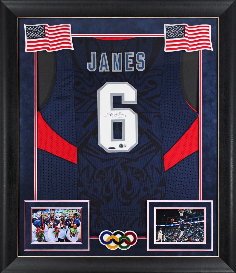 Framed Nike Team USA Navy Jersey signed by LeBron James UDA: Framed Nike Team USA Navy Jersey signed by LeBron James UDA Authentic framed Team USA Nike jersey personally signed by LeBron James. This original autograph includes UDA authentication and COA/hologra