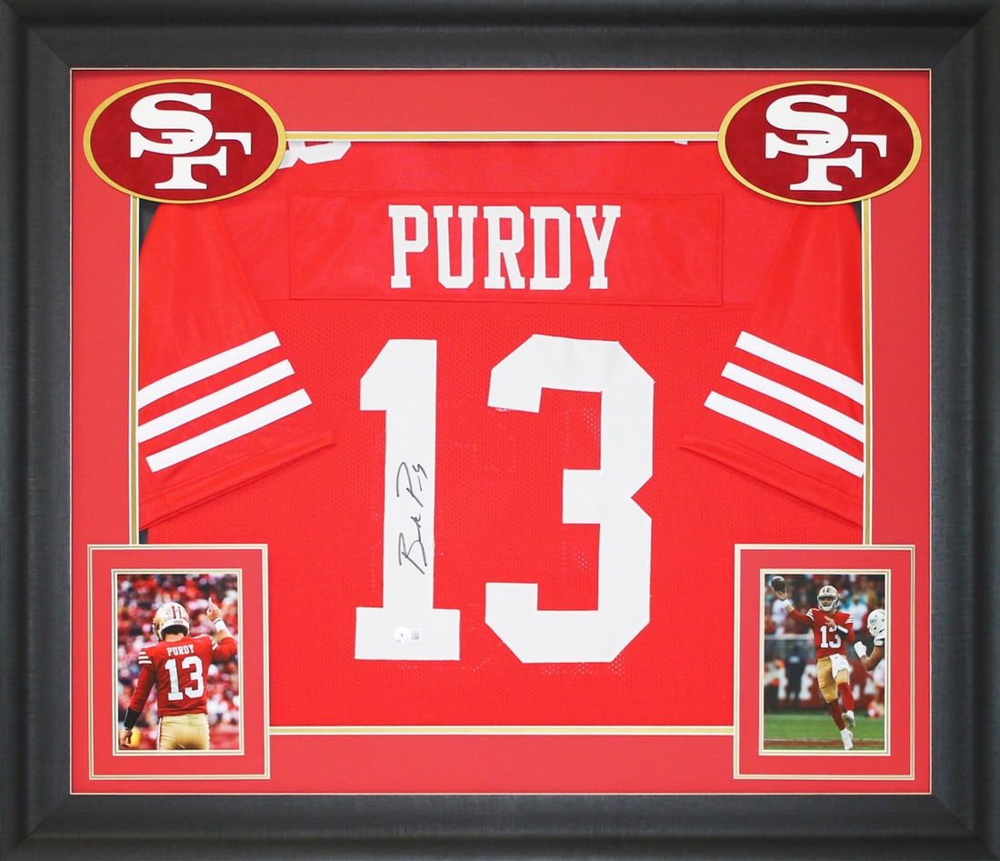 Framed Brock Purdy signed 49ers red pro style jersey BAS witnessed (1 of 1)