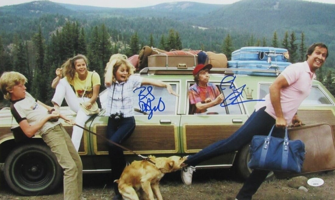Chevy Chase Beverly D'Angelo Dual-Signed 11x17 Photo National Lampoon's Vacation JSA Authenticated: Chevy Chase Beverly D'Angelo Dual-Signed 11x17 Photo National Lampoon's Vacation JSA Authenticated This stunning 11x17 photo from "National Lampoon's Vacation" features dual autographs from Chevy Chas