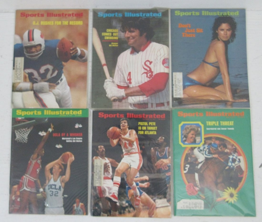 49 Intact 1973 Sports Illustrated Magazines Swimsuit Secretariat Pistol Pete: 49 Intact 1973 Sports Illustrated Magazines Swimsuit Secretariat Pistol Pete This lot includes 49 issues of Sports Illustrated magazines from 1973, featuring notable covers such as Swimsuit, Secretari