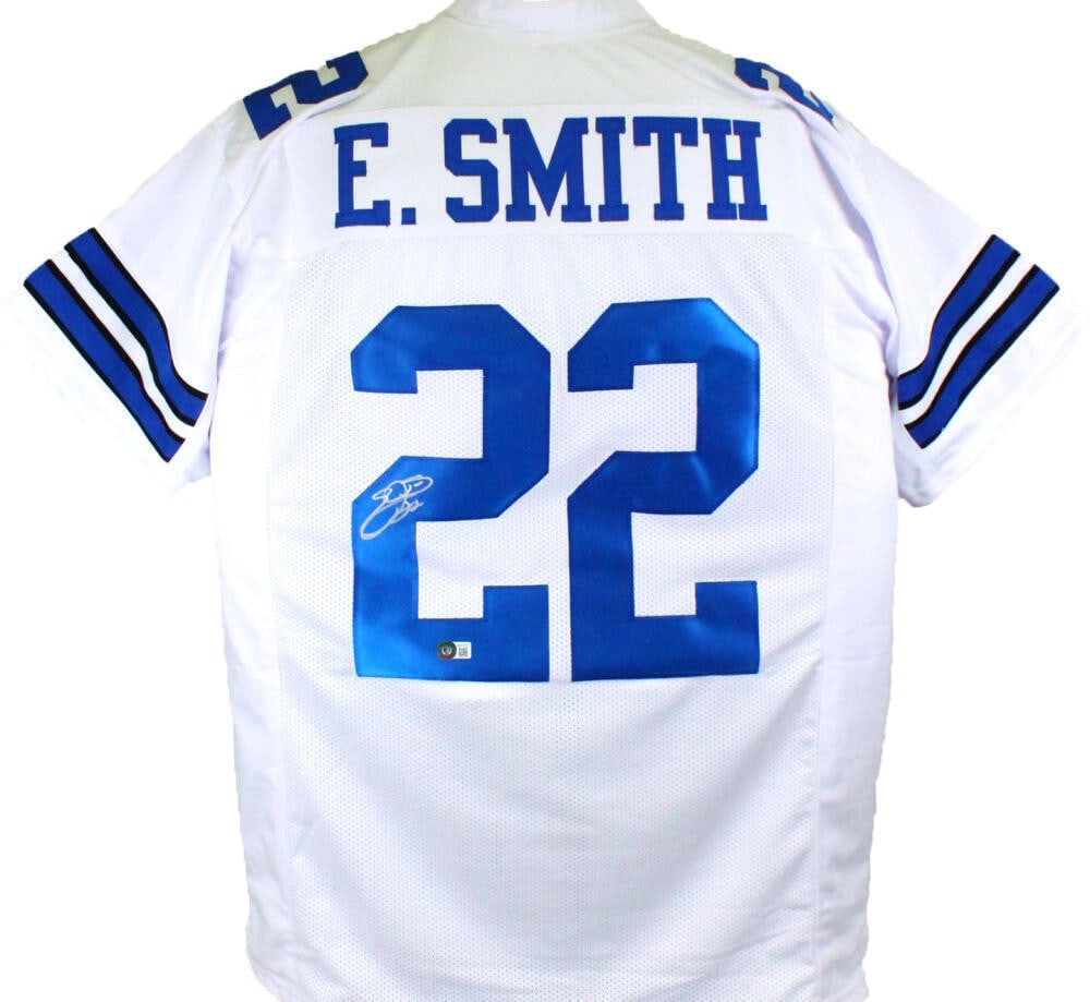 Beckett Witness Emmitt Smith Signed White Dallas Cowboys Jersey (1 of 3)