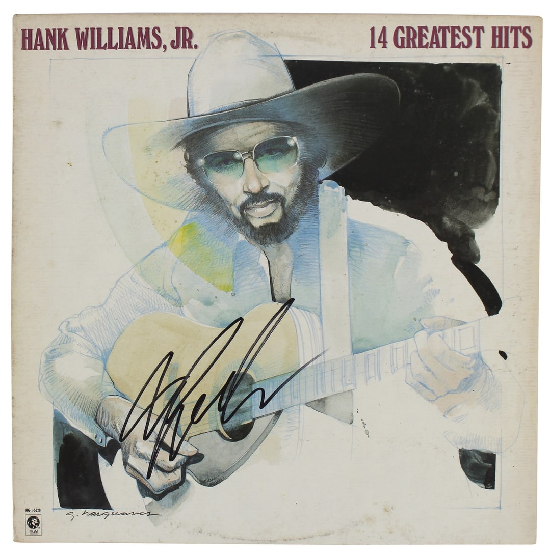 Beckett Certified Hank Williams Jr Signed 14 Greatest Hits Album Cover (1 of 3)