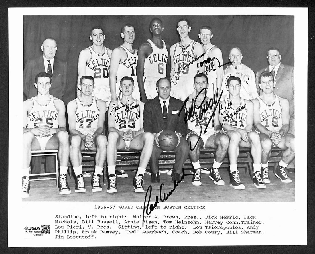 1956-57 Celtics 8x10 Signed Photo Red Auerbach Bob Cousy and 4 More JSA (1 of 2)