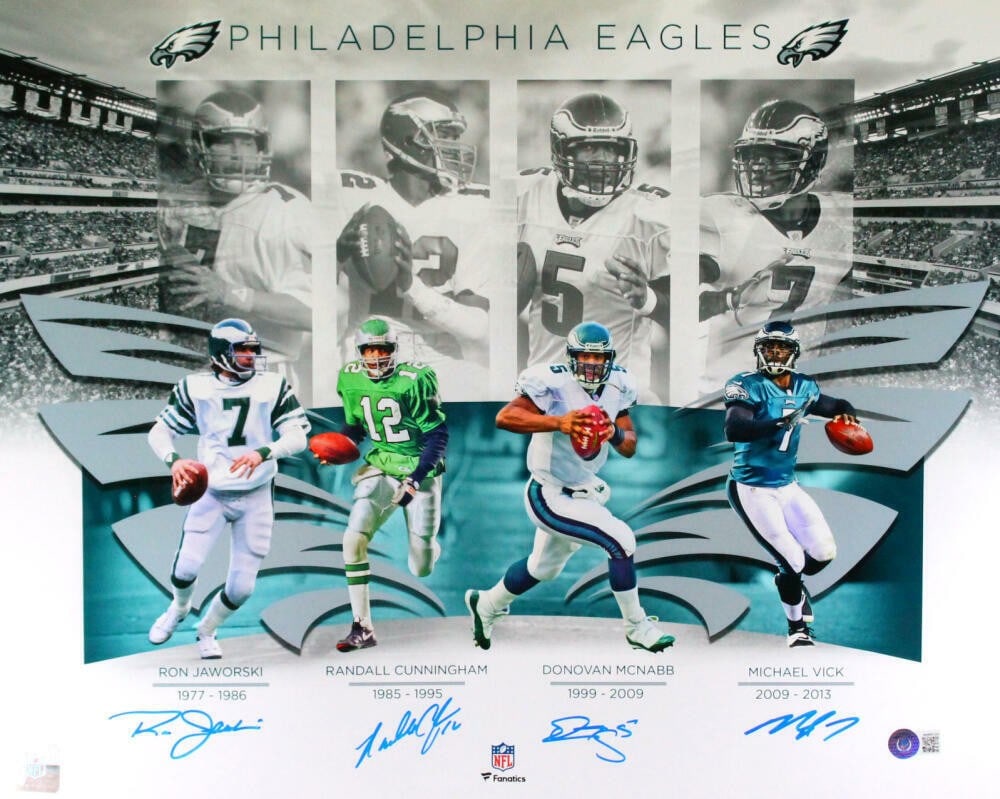 16x20 Football Photo Signed by Vick Jaworski Cunningham McNabb Beckett (1 of 10)
