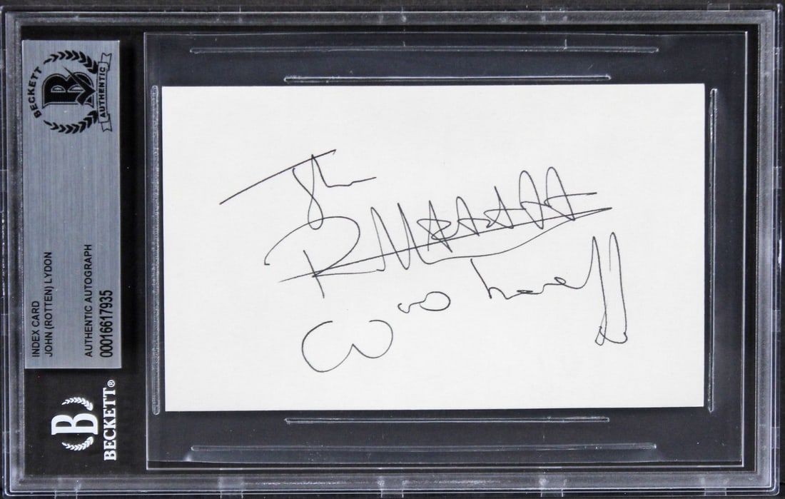 Beckett slabbed John Rotten Lydon signed 3x5 index card Sex Pistols (1 of 5)