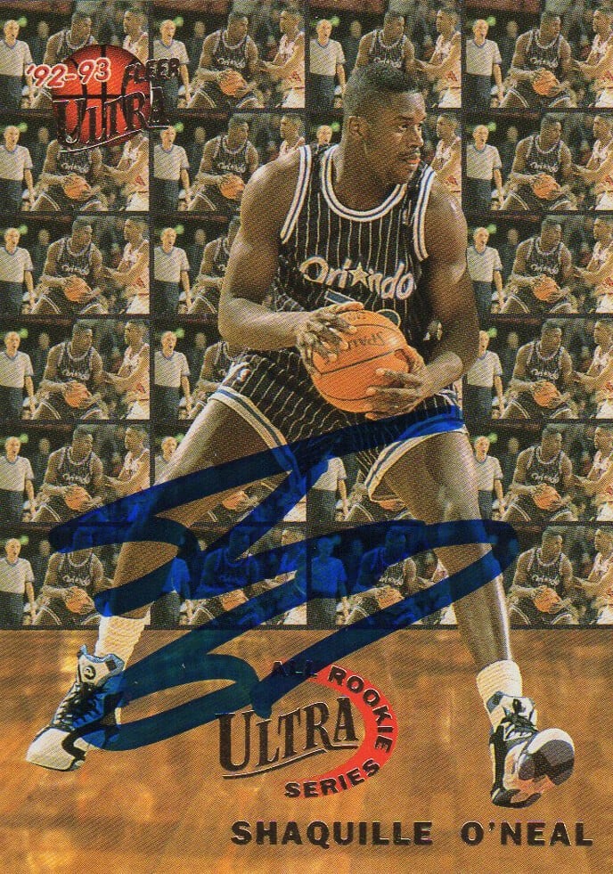 Signed Shaquille O'Neal 1992 Fleer Ultra Rookie Card 7 with COA: Signed Shaquille O'Neal 1992 Fleer Ultra Rookie Card 7 with COA Autographed Shaquille O'Neal 1992 Fleer Ultra All-Rookie Series rookie card #7 from his Orlando Magic years. This pre-owned basketball c