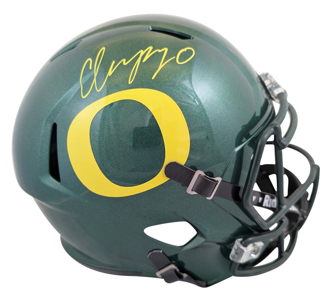 Riddell Speed Replica Helmet signed by Christian Gonzalez Oregon BAS Witnessed (1 of 3)
